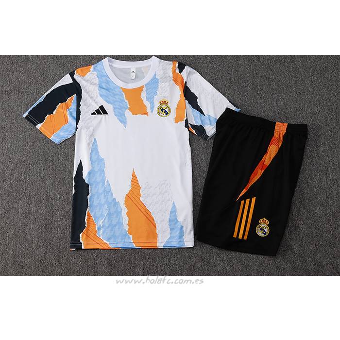 Chandal del Real Madrid Manga Corta 2024-2025 Blanco y Amarillo - Pantalon Corto